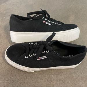 REVOLVE Superga 2790 Cotu black low top platform fashion sneaker womens shoes 8